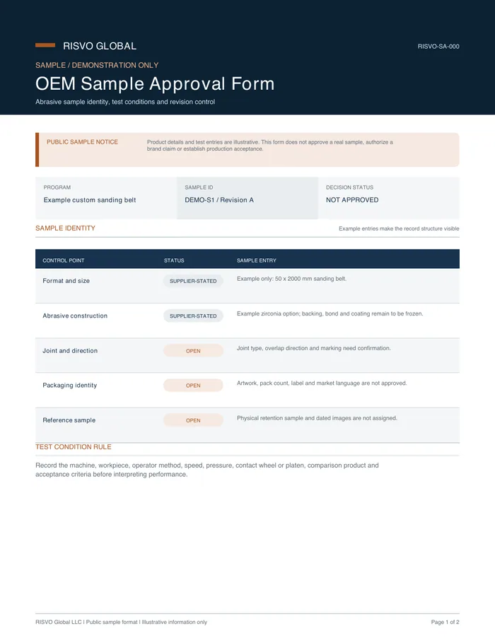 Cover of the OEM Sample Approval Form